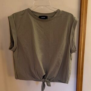 Cider Khaki Tie-Front Crop Top